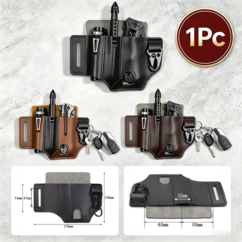 Edc Carry Pocket Pouch - 牛革ウエストハンガーポータブル戦術 EDC ツールホルダー屋外キャンプ懐中電灯折りたたみナイフキーオーガナイザー