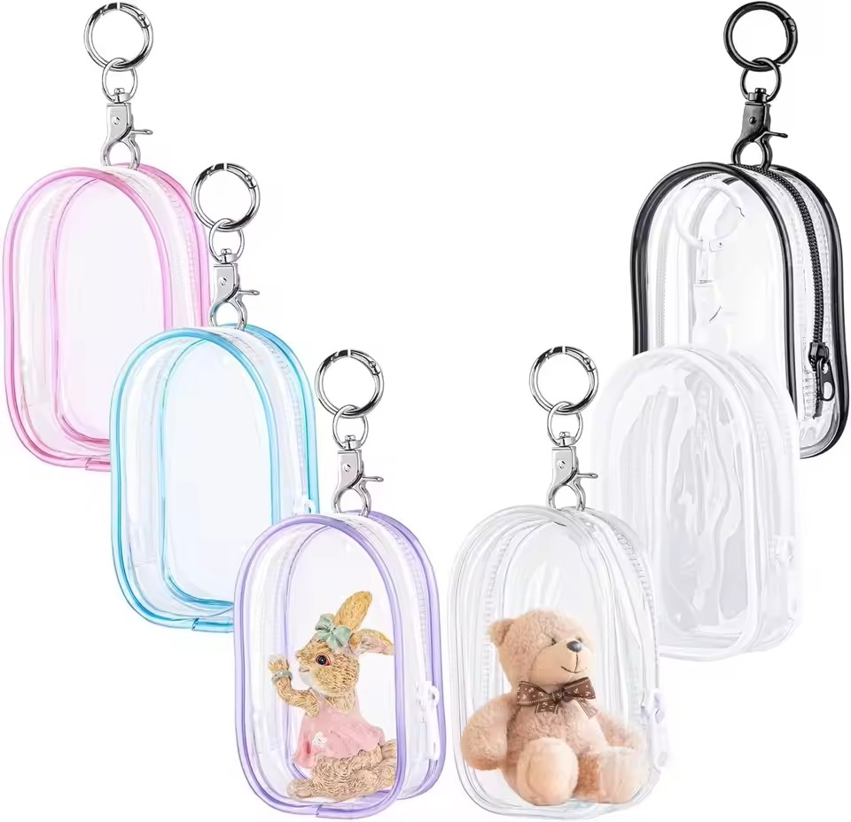 Cable Winder Keychain - 15-17CMのぬいぐるみ用クリアケースオーガナイザー - キーチェーン付き傷防止ディスプレイバッグ、耐久性のある旅行用収納ボックスアクセサリー