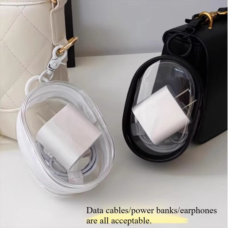 Cable Winder Keychain - ポータブルミニクリアジッパー収納バッグ - イヤホンや充電器用の省スペースケーブルオーガナイザー、便利なキーチェーンループ付きで多用途に使える