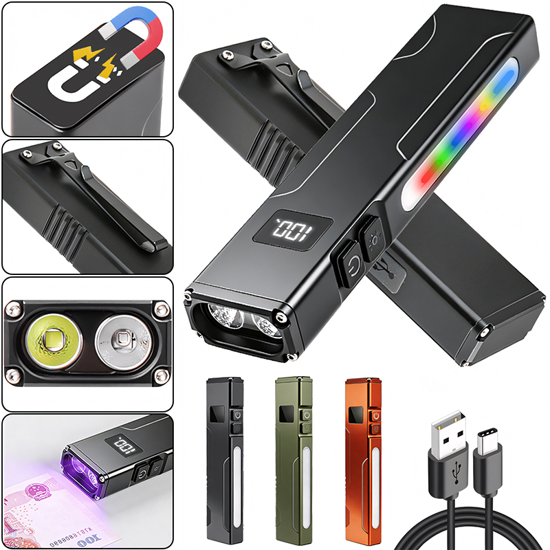 Edc Carry Clip - 多機能EDCワークライト磁気UVライトRGBサイドライトペンクリップ防水トーチ、アウトドア、日常持ち運び、キャンプ、ハイキング用