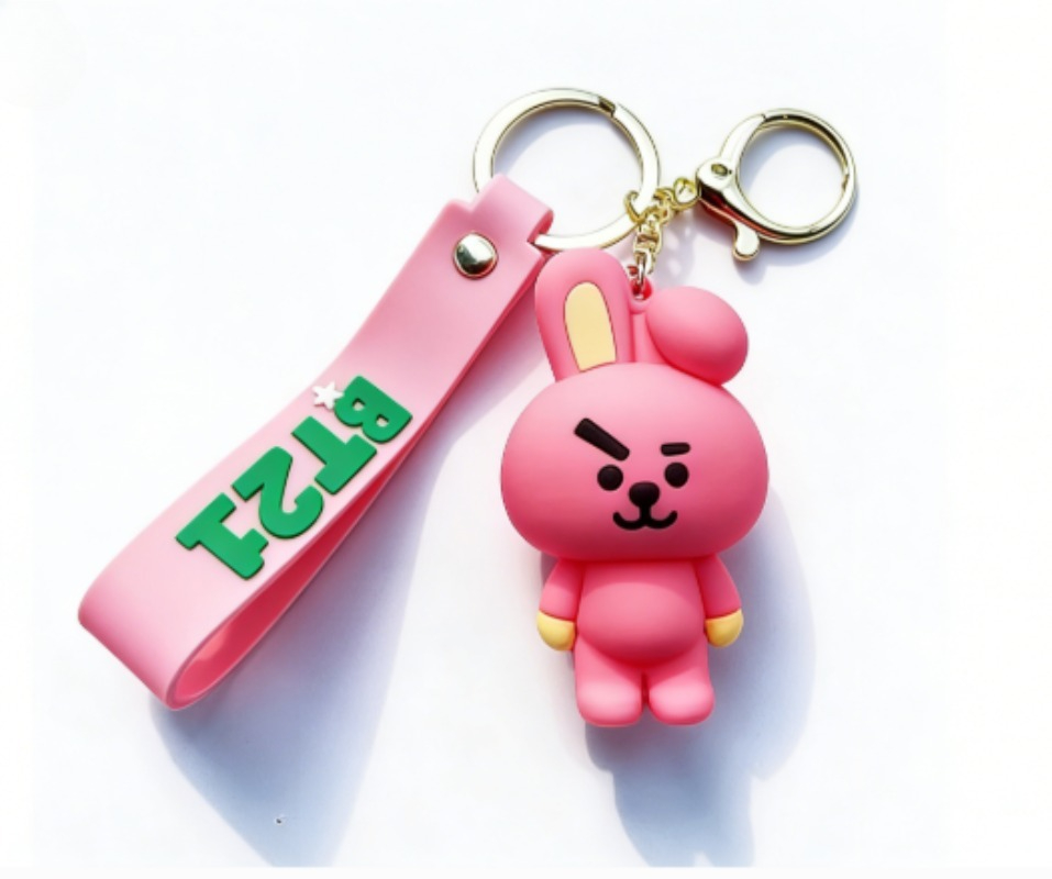 Carabiner Keychain - 新しいBT21コヤRJシューキークッキータタチミーマンキーホルダー、クリエイティブで高品質なアニメ漫画フィギュアモデル、車やバックパック用キーホルダー