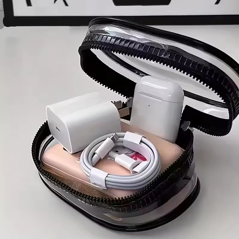 ポータブルミニクリアジッパー収納バッグ - イヤホンや充電器 - Cable Winder Keychain のレビューと価格