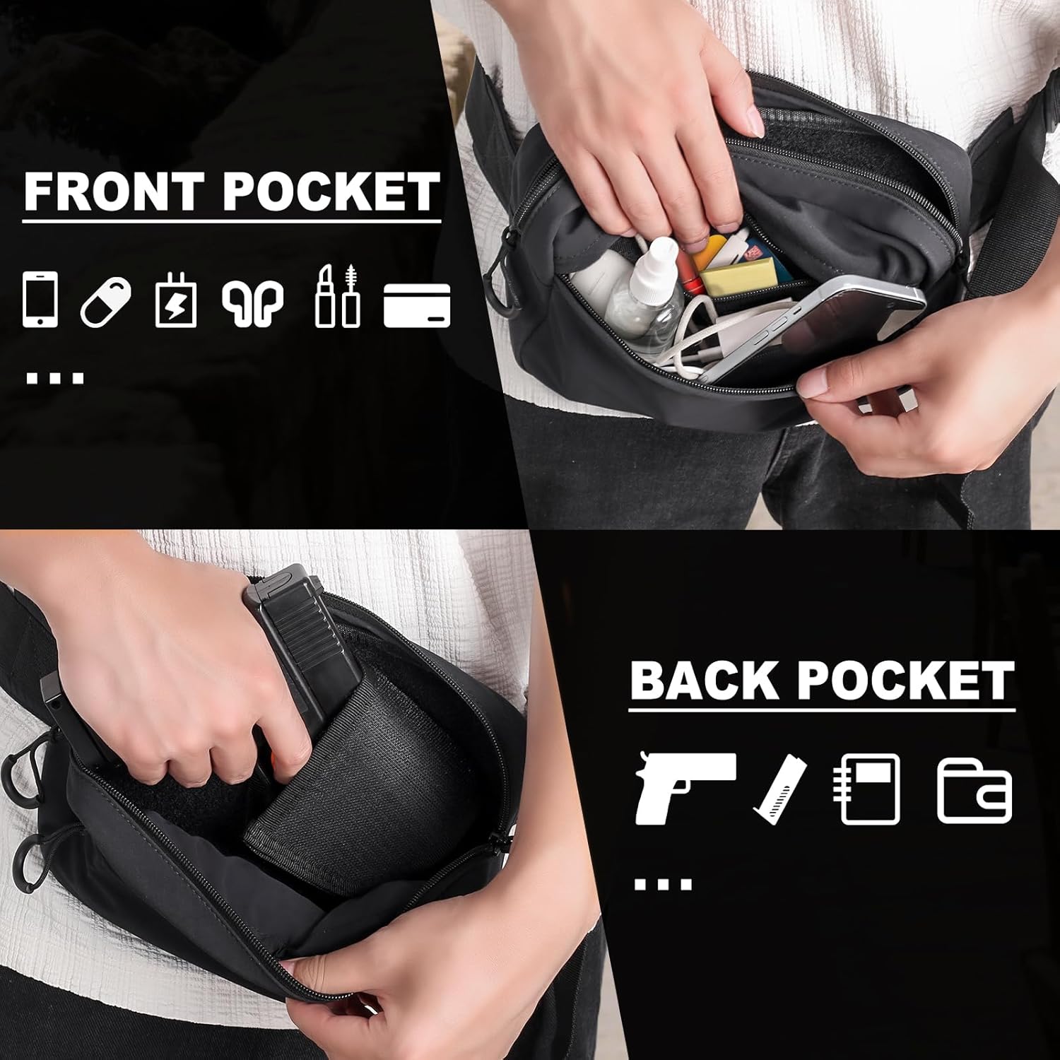 タクティカルファニーパック ホルスター付き 隠しキャリーバッ - Edc Carry Pistols のレビューと価格