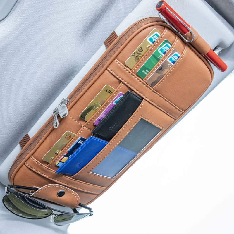 車用サンバイザー収納オーガナイザー PUレザー製 サングラス - Edc Carry Pen のレビューと価格